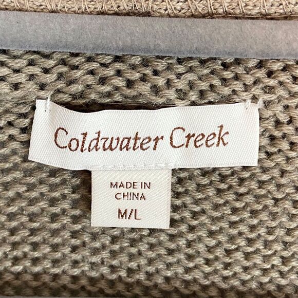 Coldwater Creek Sweater Women's Size M/L Brown Poncho Knit Wool Blend Faux Fur - Picture 3 of 6